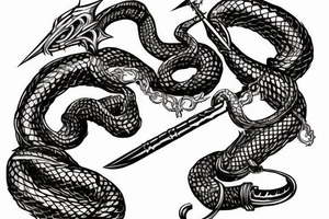 snake wrapped around a sword, cyberpunk irish viking style tattoo idea