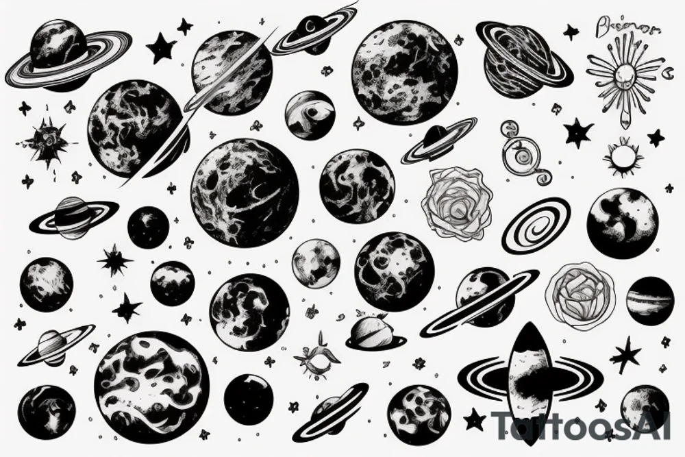 space and planet tattoo idea