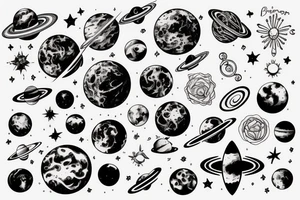 space and planet tattoo idea