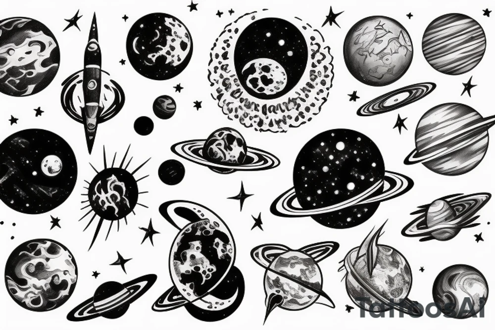 space and planet tattoo idea