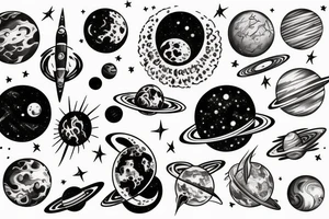 space and planet tattoo idea