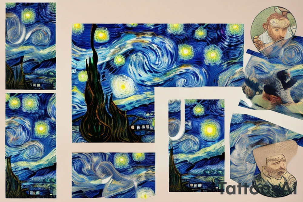Starry Night of Van Gogh in a vertical rectangle tattoo idea