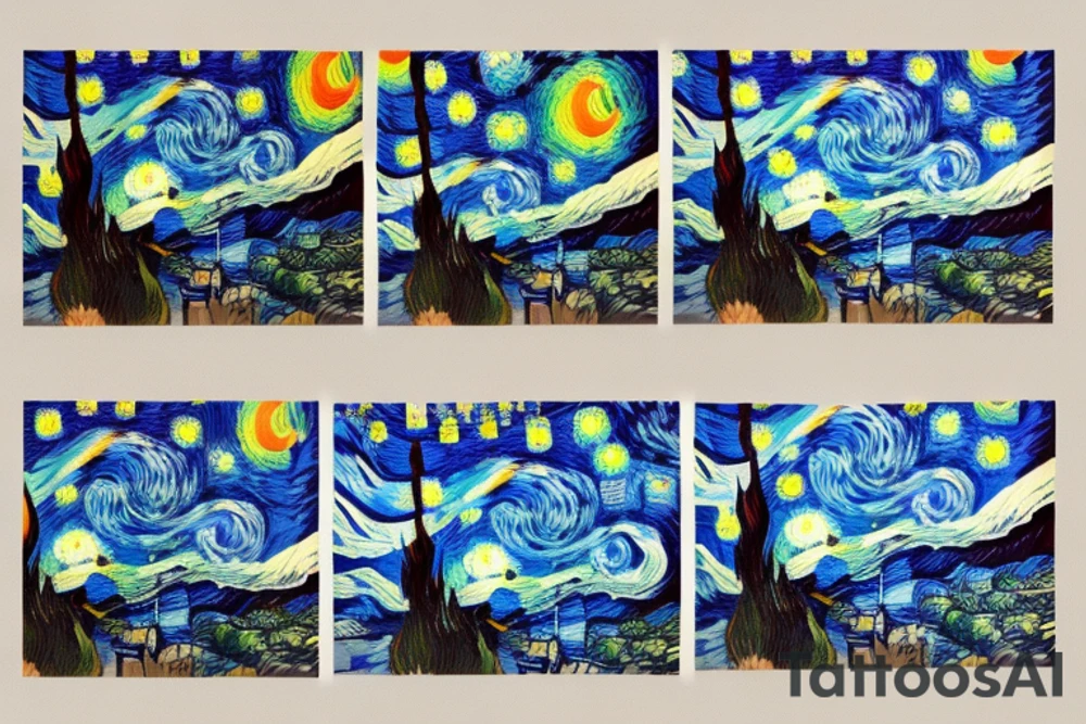 Starry Night of Van Gogh in a vertical rectangle tattoo idea