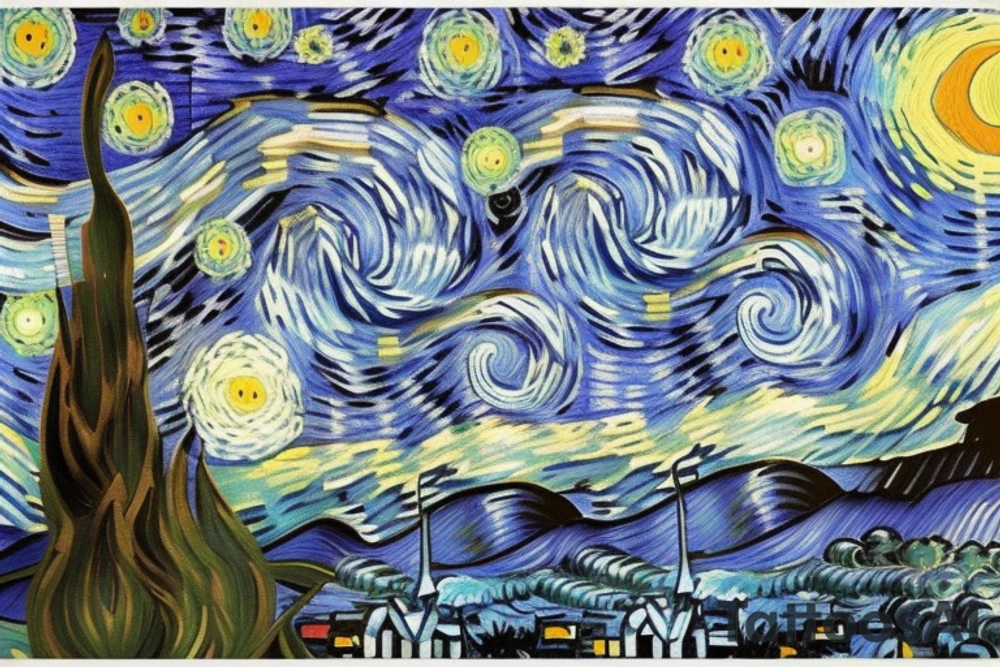 Starry Night of Van Gogh in a vertical rectangle tattoo idea