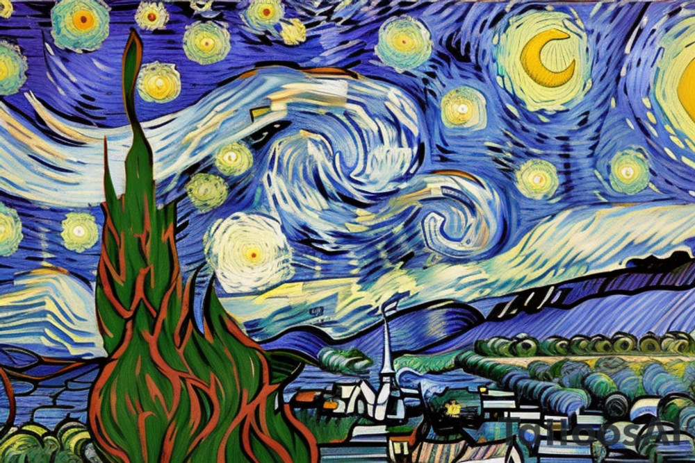 Starry Night of Van Gogh in a vertical rectangle tattoo idea