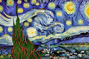 Starry Night of Van Gogh in a vertical rectangle tattoo idea