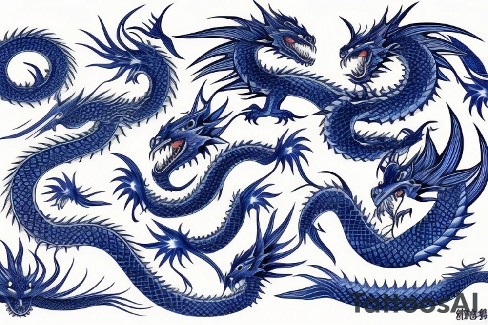 blue, dragon, japan, trible tattoo idea