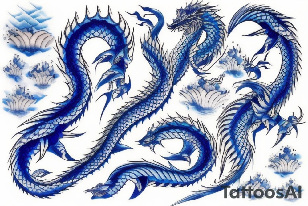 blue japanese dragon large detailed tattoo idea