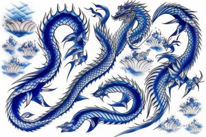 blue japanese dragon large detailed tattoo idea