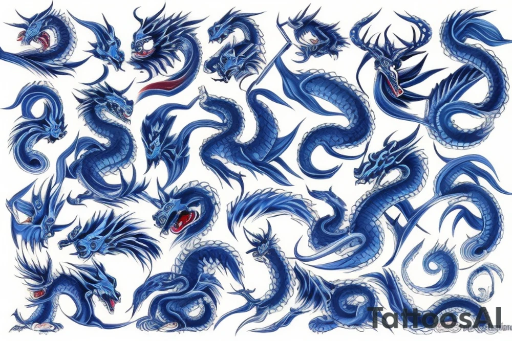 blue japanese dragon large detailed tattoo idea