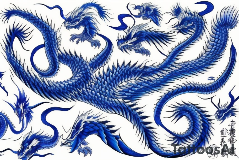 blue japanese dragon large outline tattoo idea