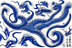 blue japanese dragon large outline tattoo idea