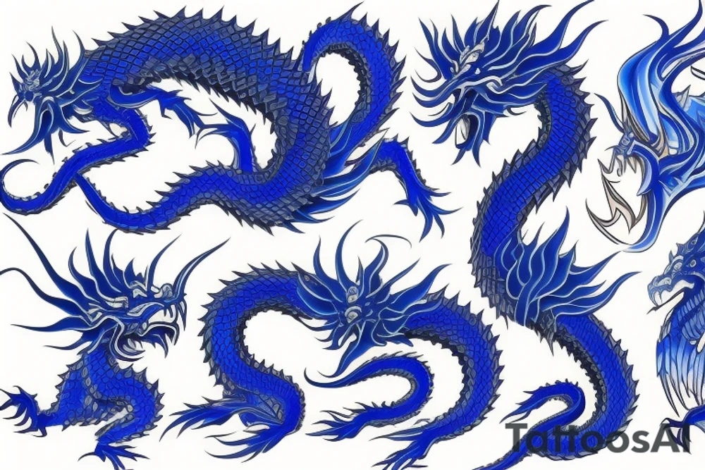 blue japanese dragon large outline tattoo idea
