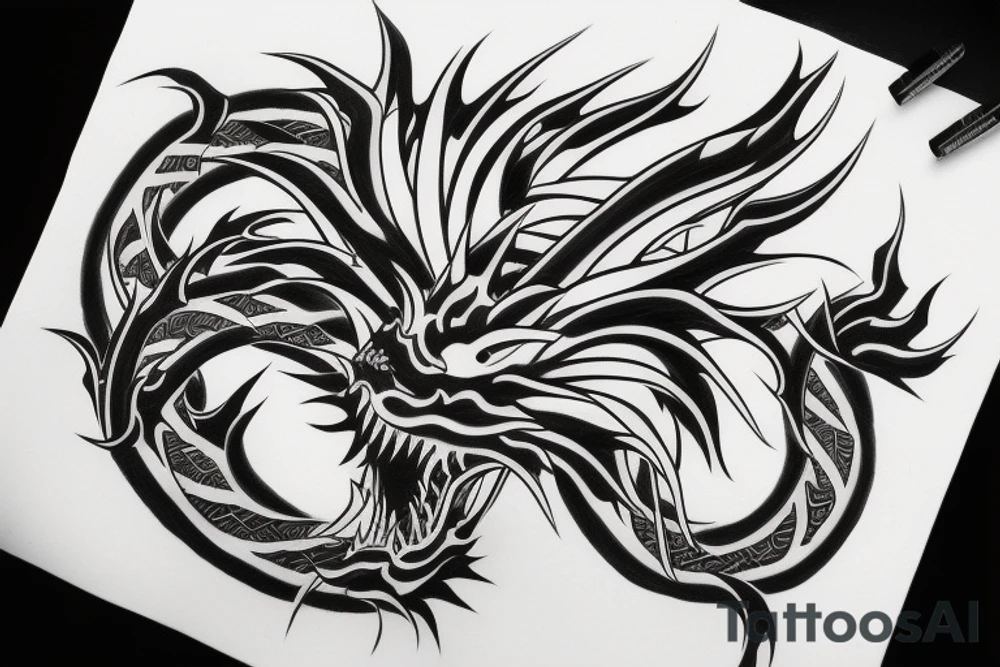 japanese dragon large outline tattoo idea