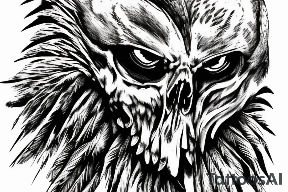 Fierce-looking hawk holding skull in talon. tattoo idea