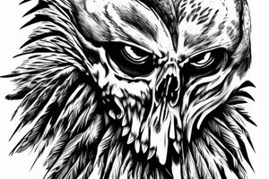 Fierce-looking hawk holding skull in talon. tattoo idea