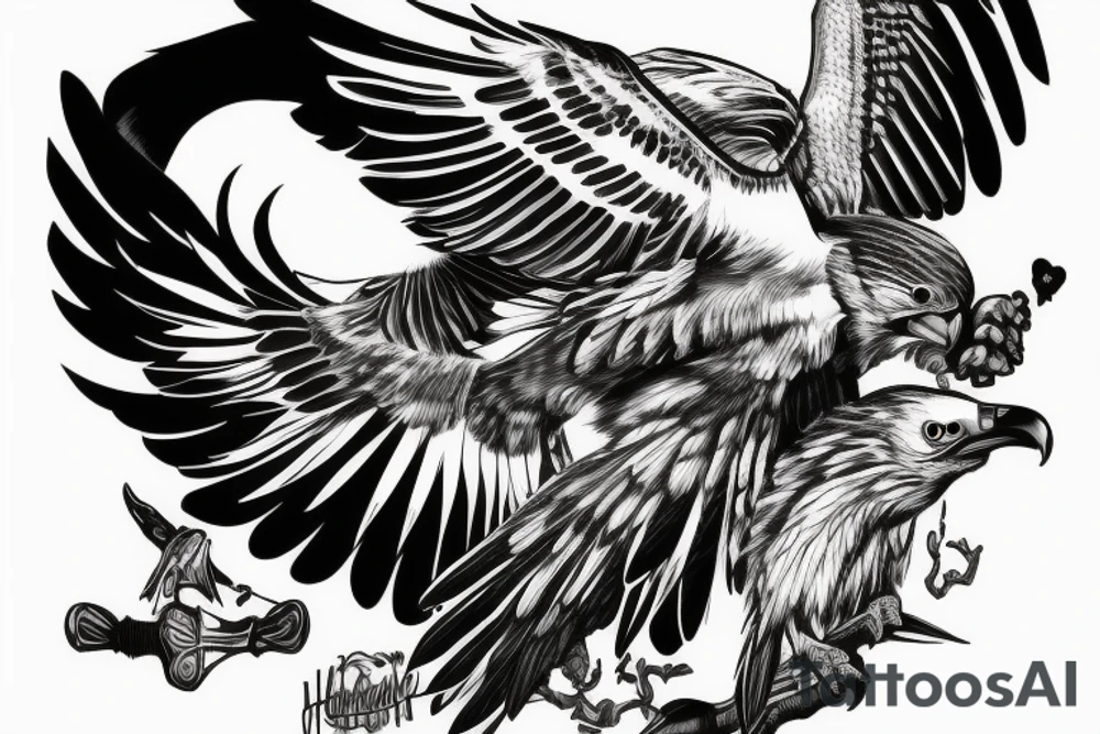 Fierce-looking hawk flying and holding skull in talon. tattoo idea Fierce-looking hawk flying and holding skull in talon. tattoo idea