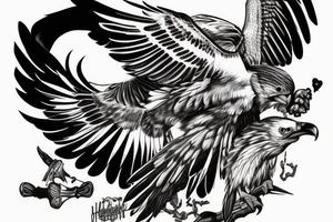 Fierce-looking hawk flying and holding skull in talon. tattoo idea