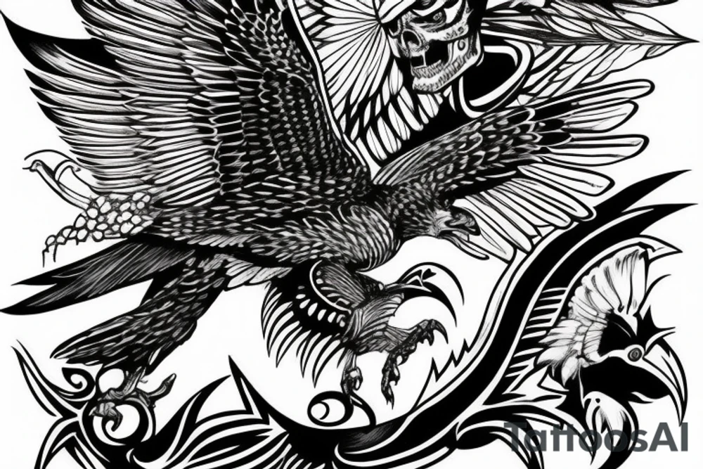 Fierce-looking hawk flying and holding skull in talon. tattoo idea Fierce-looking hawk flying and holding skull in talon. tattoo idea