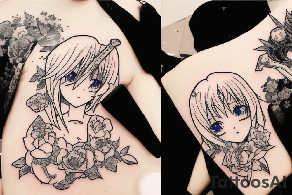 Anime girl with Swords tattoo idea