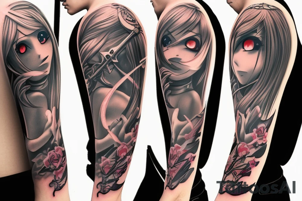 Anime girl with Swords tattoo idea