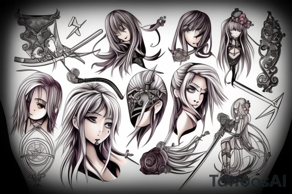 Anime girl with Swords tattoo idea