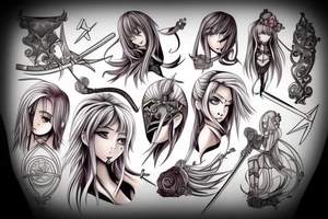 Anime girl with Swords tattoo idea