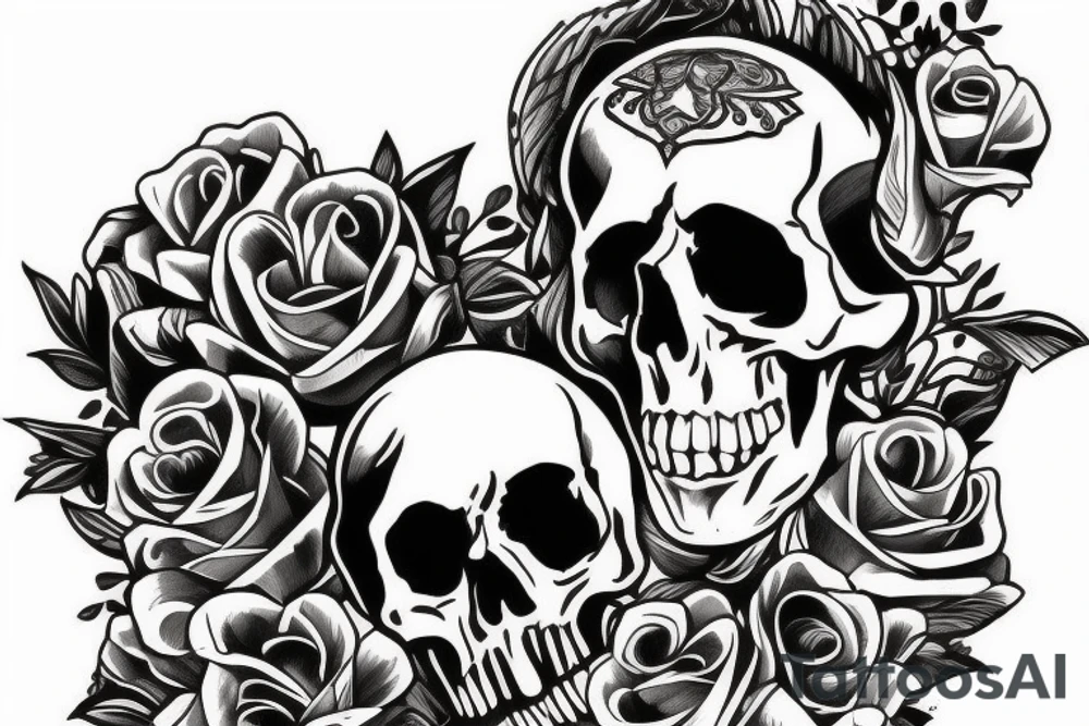 skull with knife tattoo idea