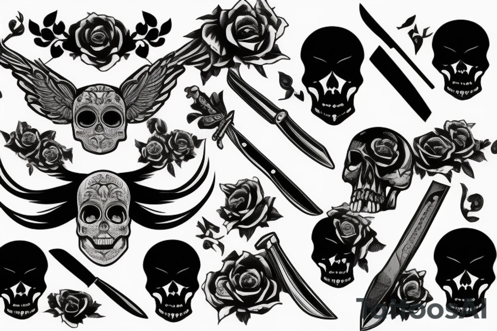skull with knife tattoo idea
