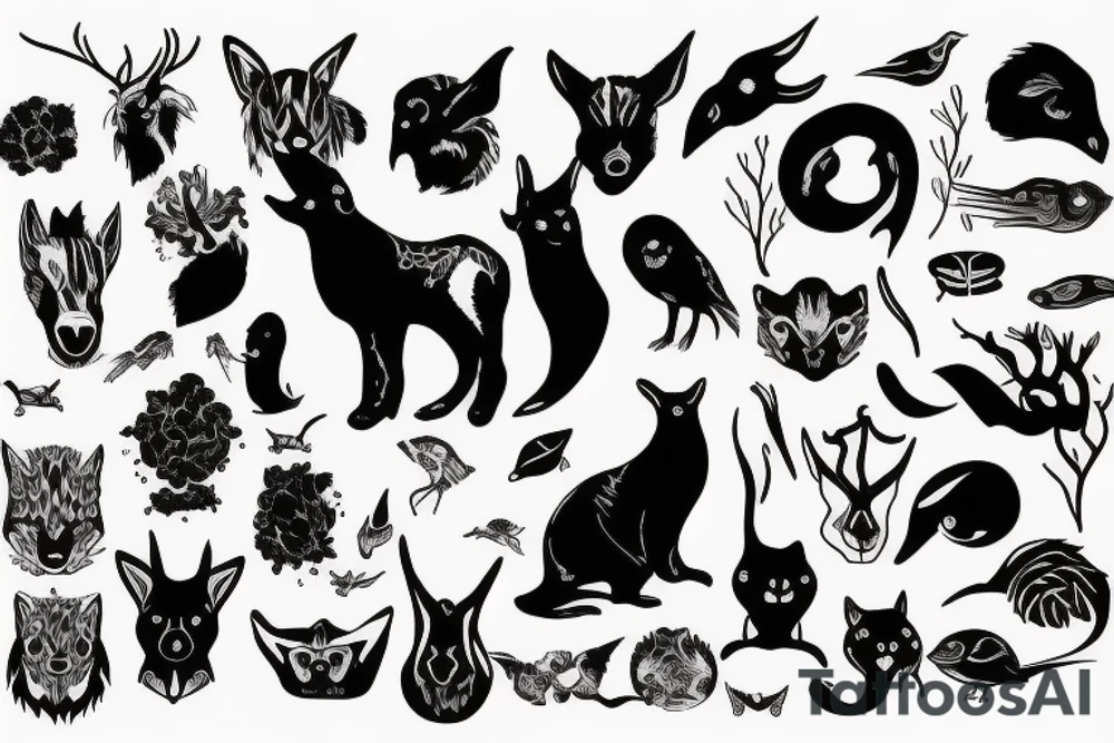 Animal gathering in darkness - simple tattoo idea