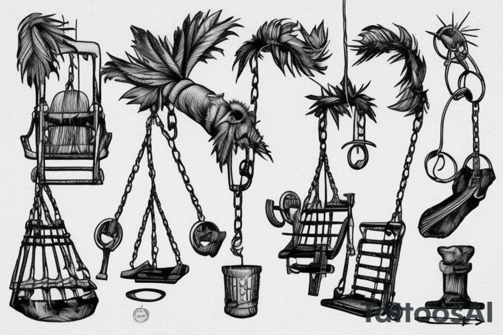 A swing hanging with dates birth years on it tattoo idea