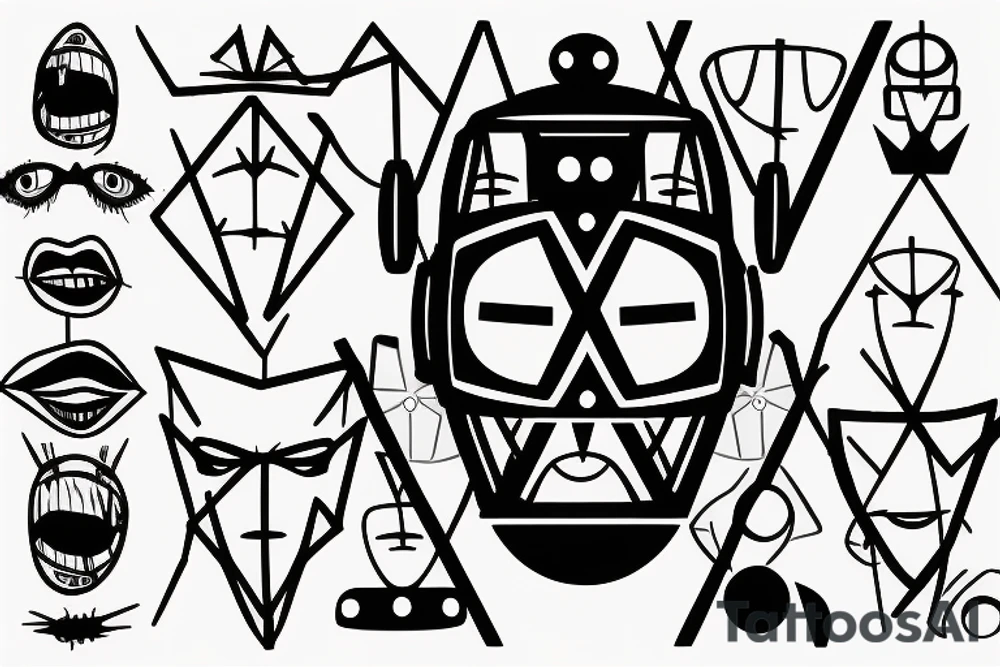 Robot face with mouth covered on barbed wires tattoo idea