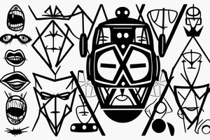 Robot face with mouth covered on barbed wires tattoo idea