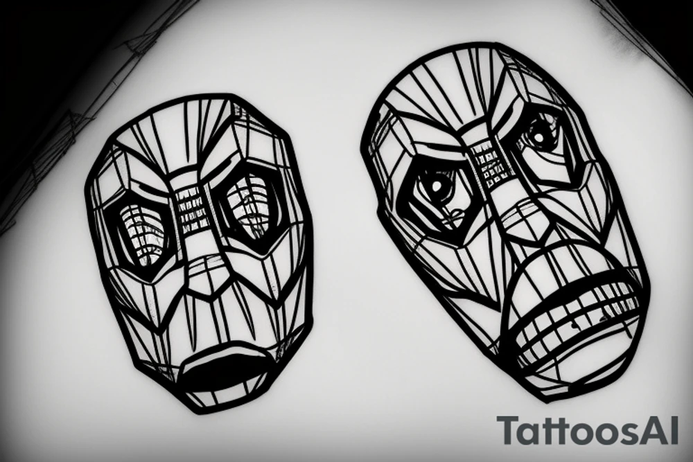 Robot face with mouth covered on barbed wires tattoo idea