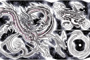 Intergalactic nebula dragon looping around tattoo idea