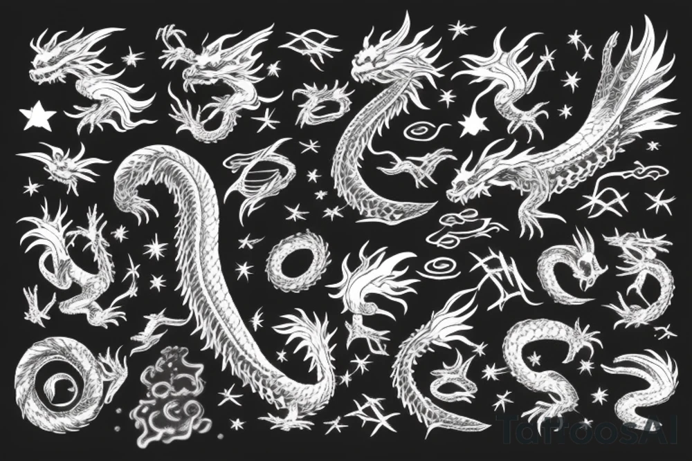 Intergalactic nebula dragon looping around tattoo idea
