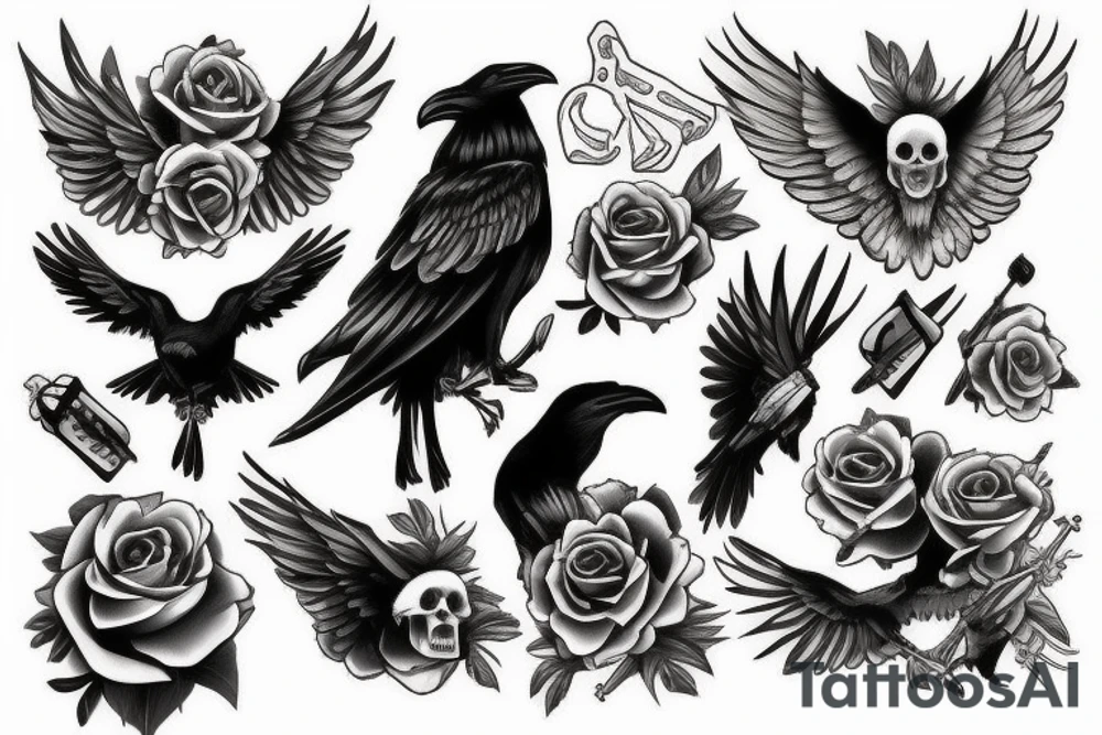 Skull and raven tattoo idea