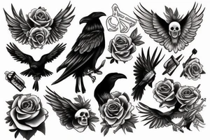 Skull and raven tattoo idea