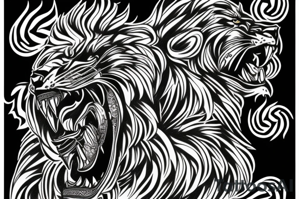lion roaring metal tattoo idea
