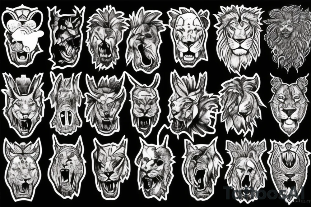 lion roaring heavy metal poster tattoo idea