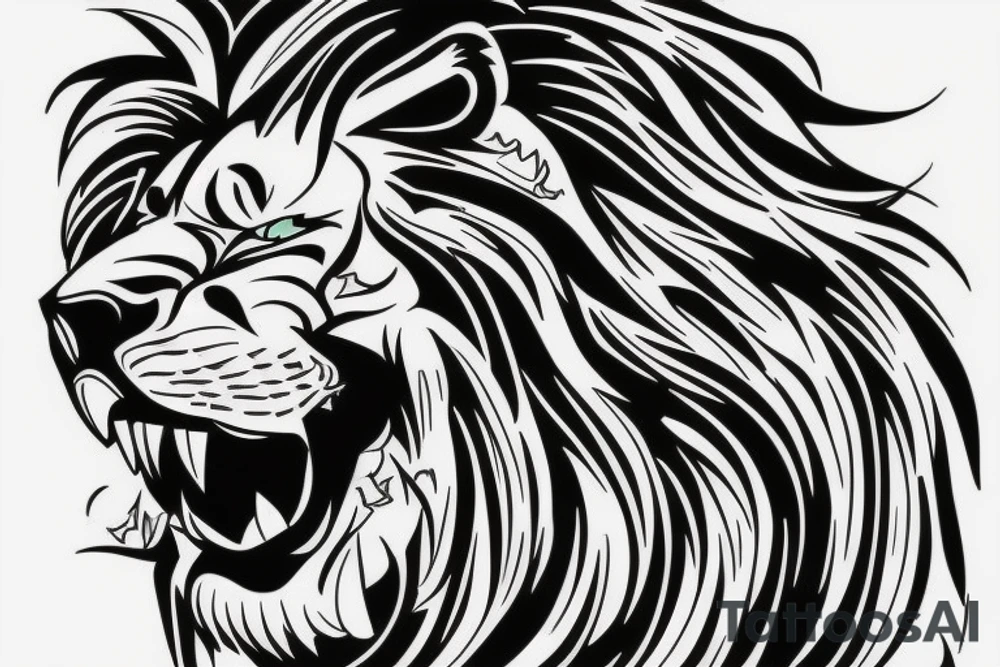 lion roaring heavy metal poster tattoo idea