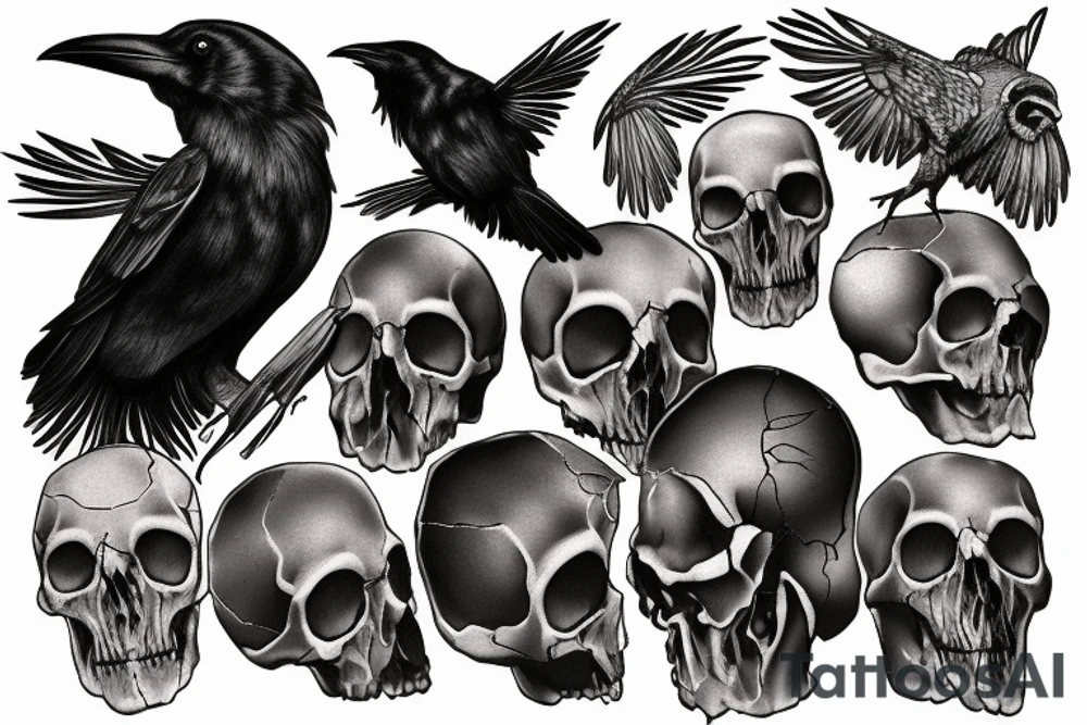raven skull tattoo idea