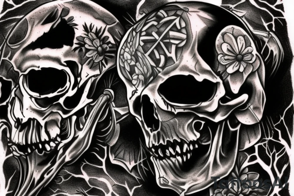 raven skull tattoo idea