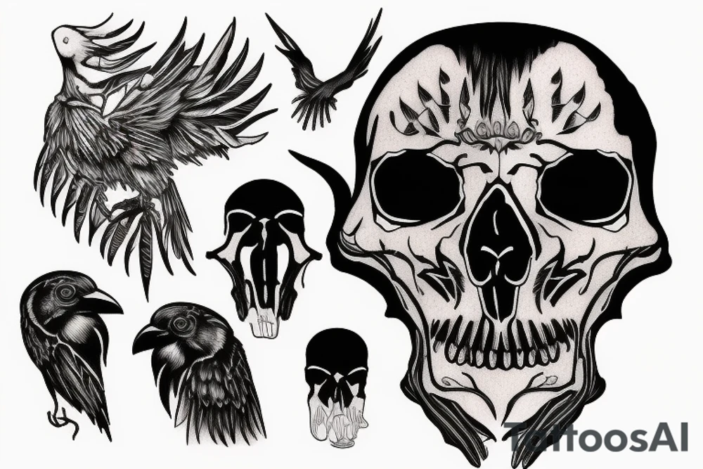 raven skull tattoo idea