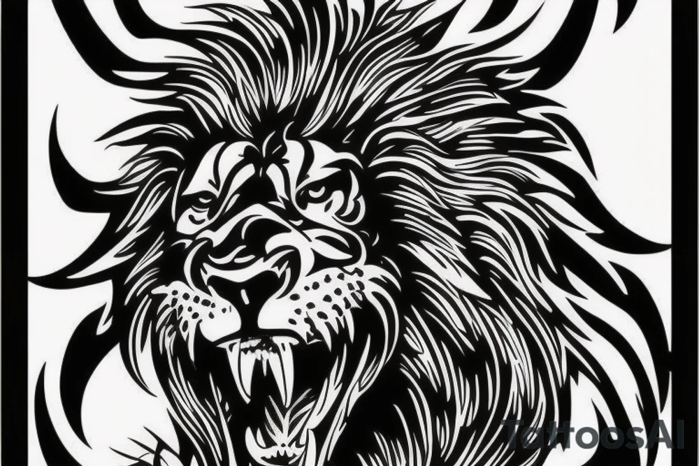 lion roaring heavy metal poster tattoo idea