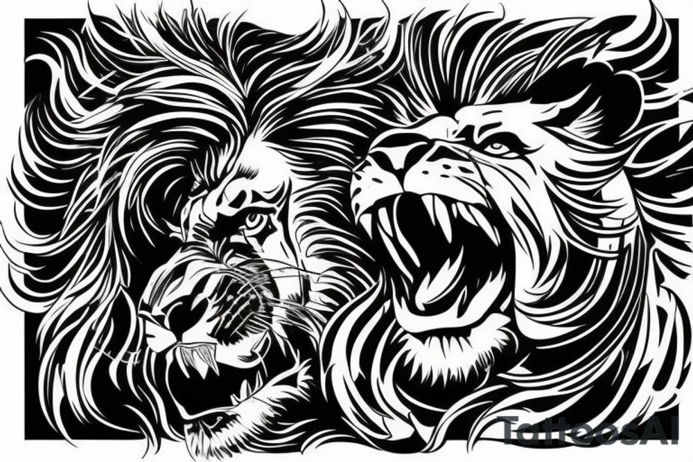 lion roaring heavy metal poster tattoo idea
