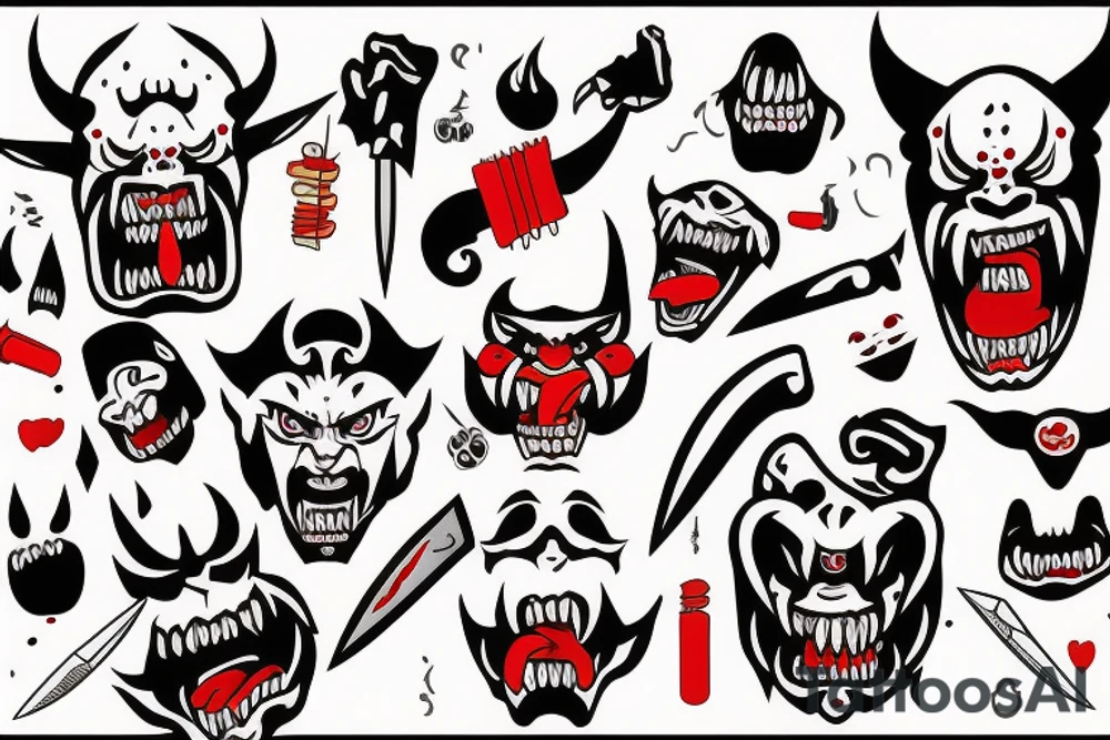 Oni with knife through mouth tattoo idea