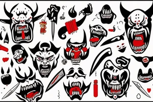 Oni with knife through mouth tattoo idea