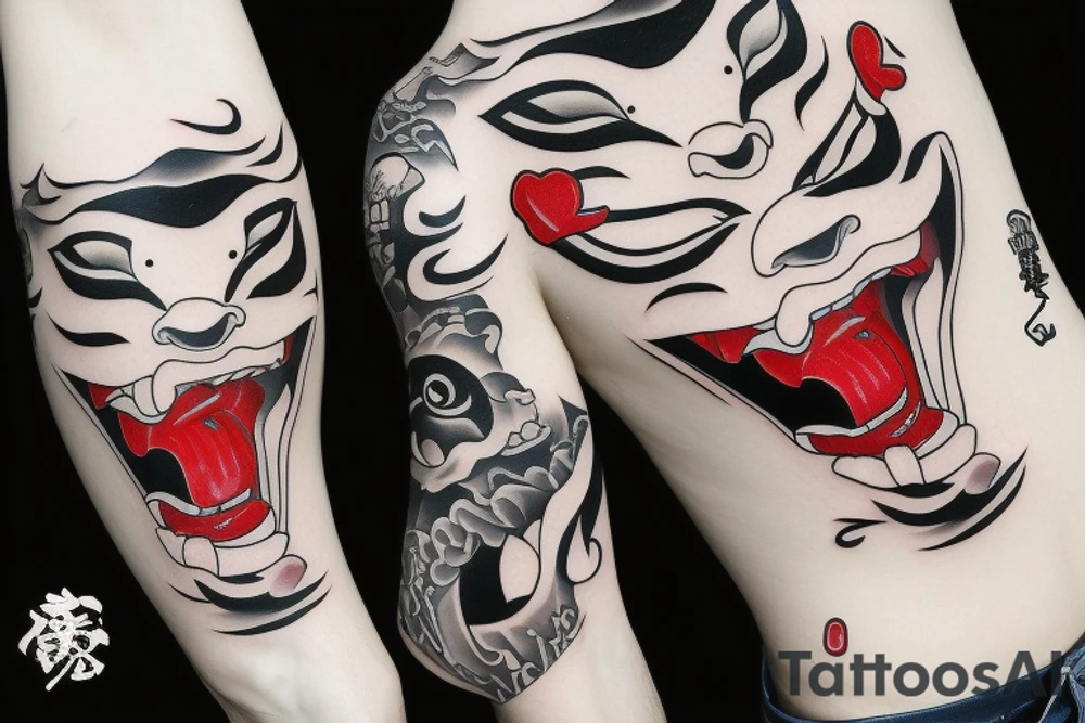 Oni with knife through mouth tattoo idea