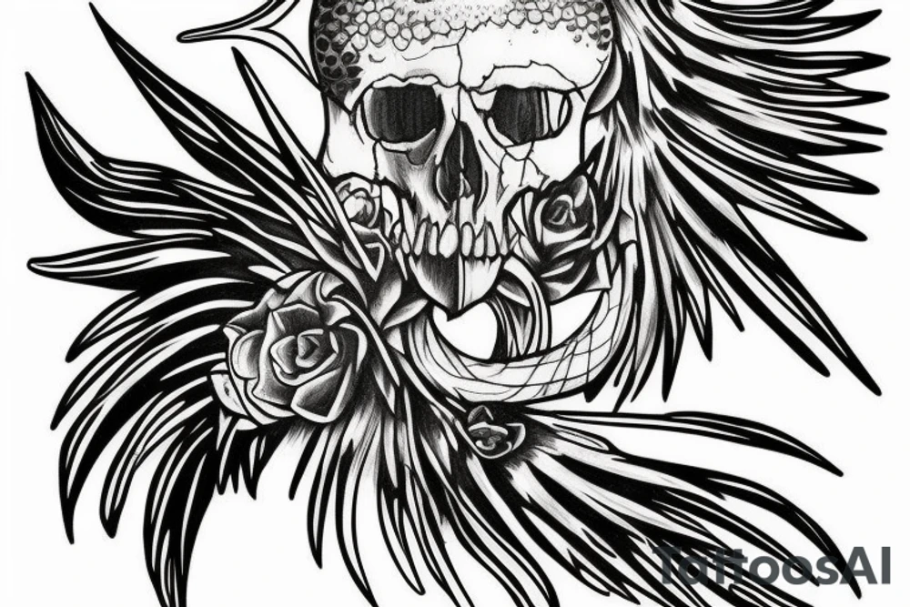 raven skull tattoo idea